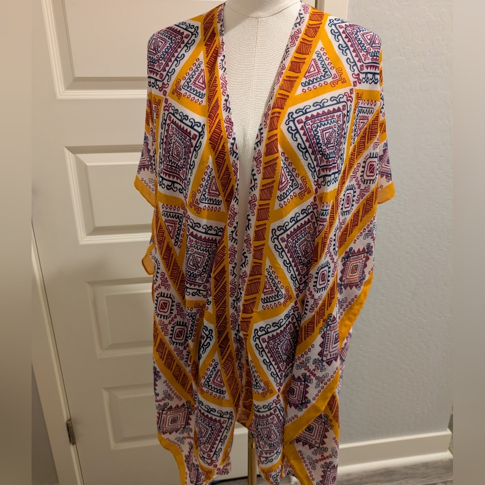 Kimono Geometric Tribal Pattern Yellow White and Purple One Size